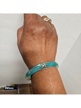 Alexis Bittar Blue/Green Lucite Frosted Studded Hinged Bracelet